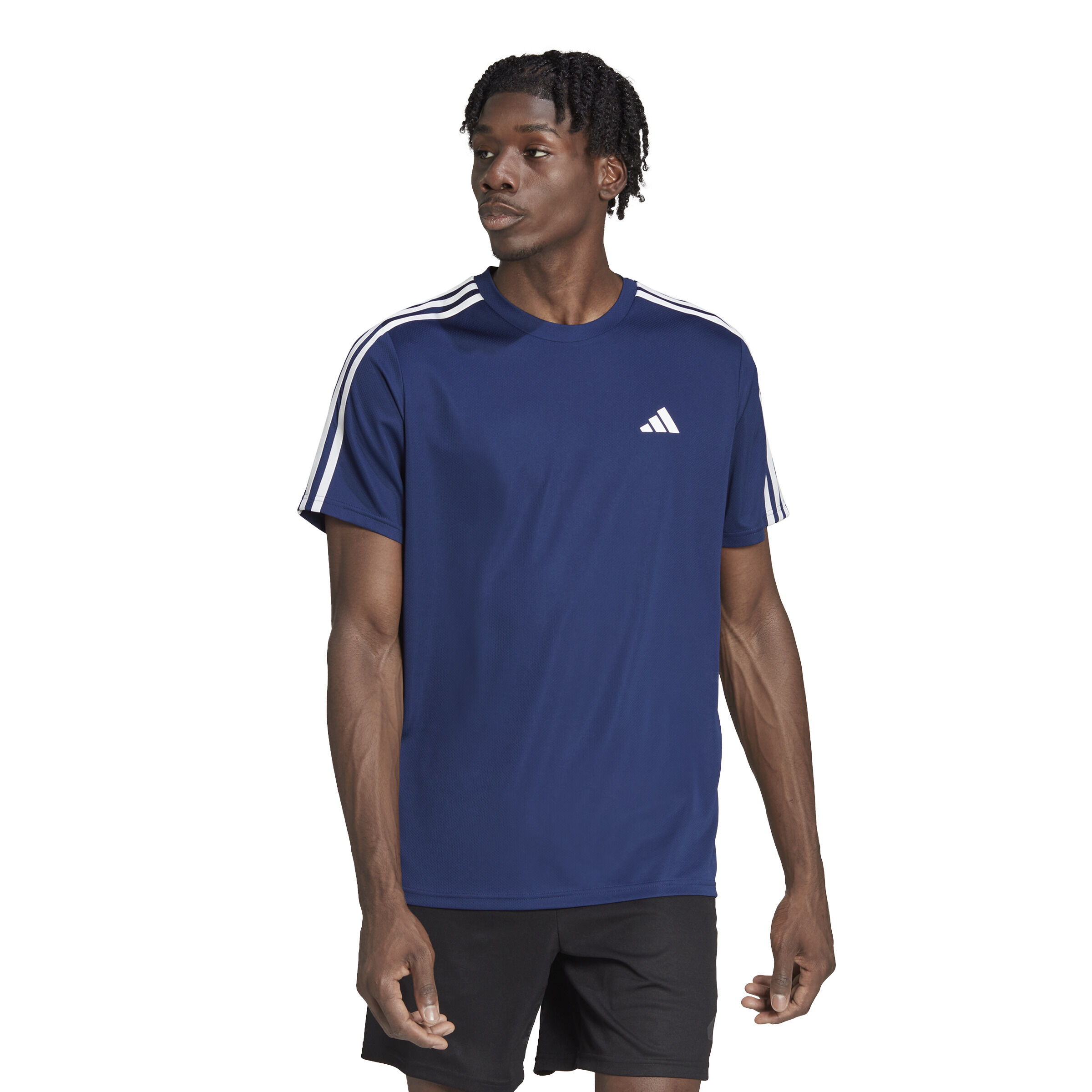 adidas Training Essential Base 3 Stripes T-shirt Hommes - Bleu Foncé , Blanc