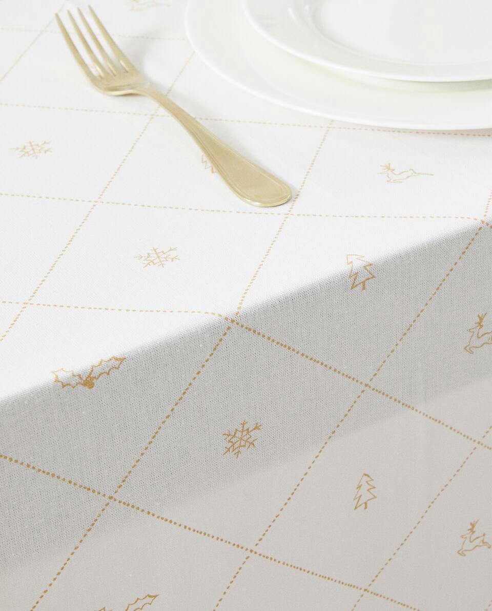 TOALHA DE MESA DE ALGODÃO COM ESTAMPA DE NEVE DE NATAL