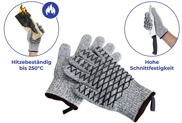 Maximex Grillhandschuhe »2in1« Schnittschutzhandschuhe für Herren, hitzebeständige Küchenhandschuhe