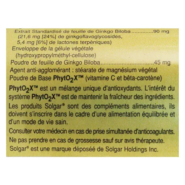 Solgar SFP Ginkgo Biloba 60 cápsulas vegetais
