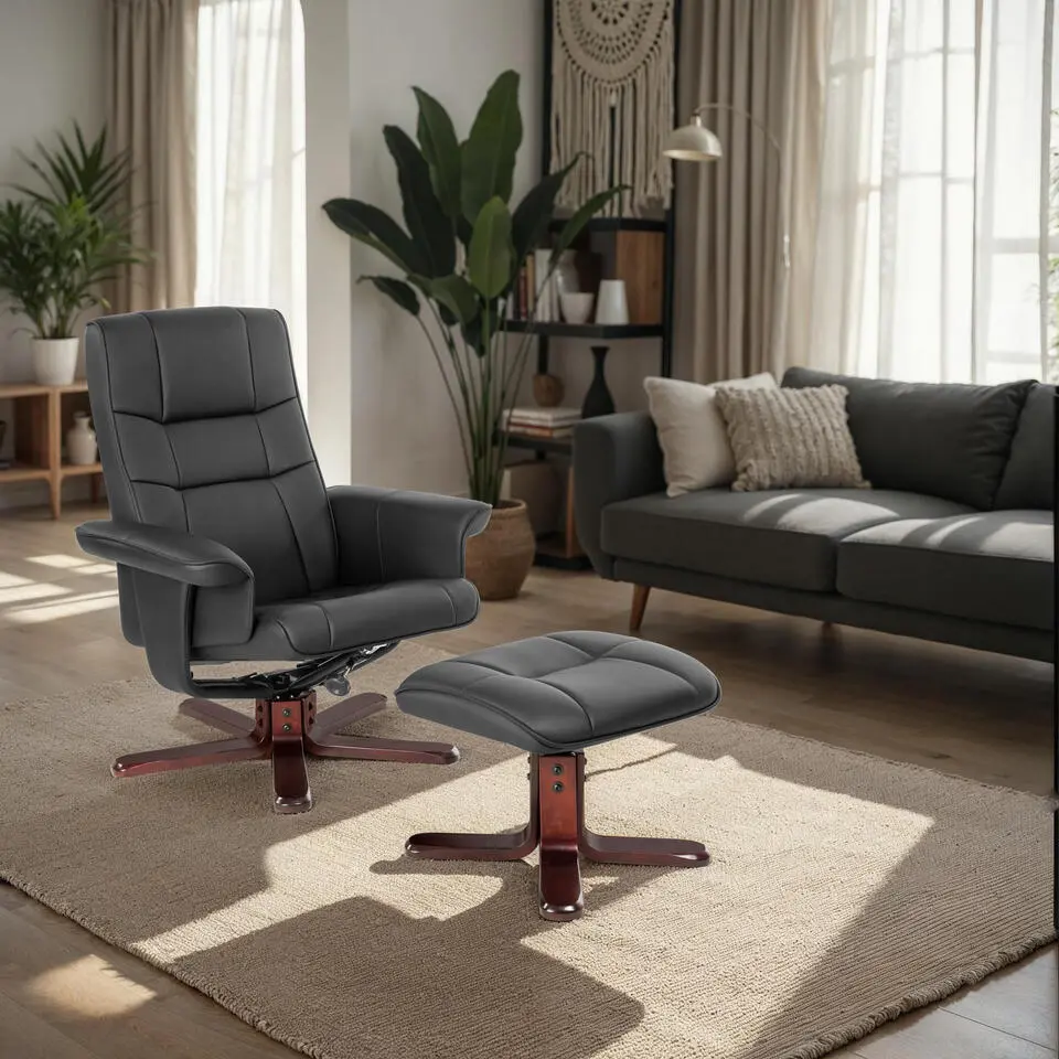 tectake TV-fauteuil met krukje model I, Zwart/bruin