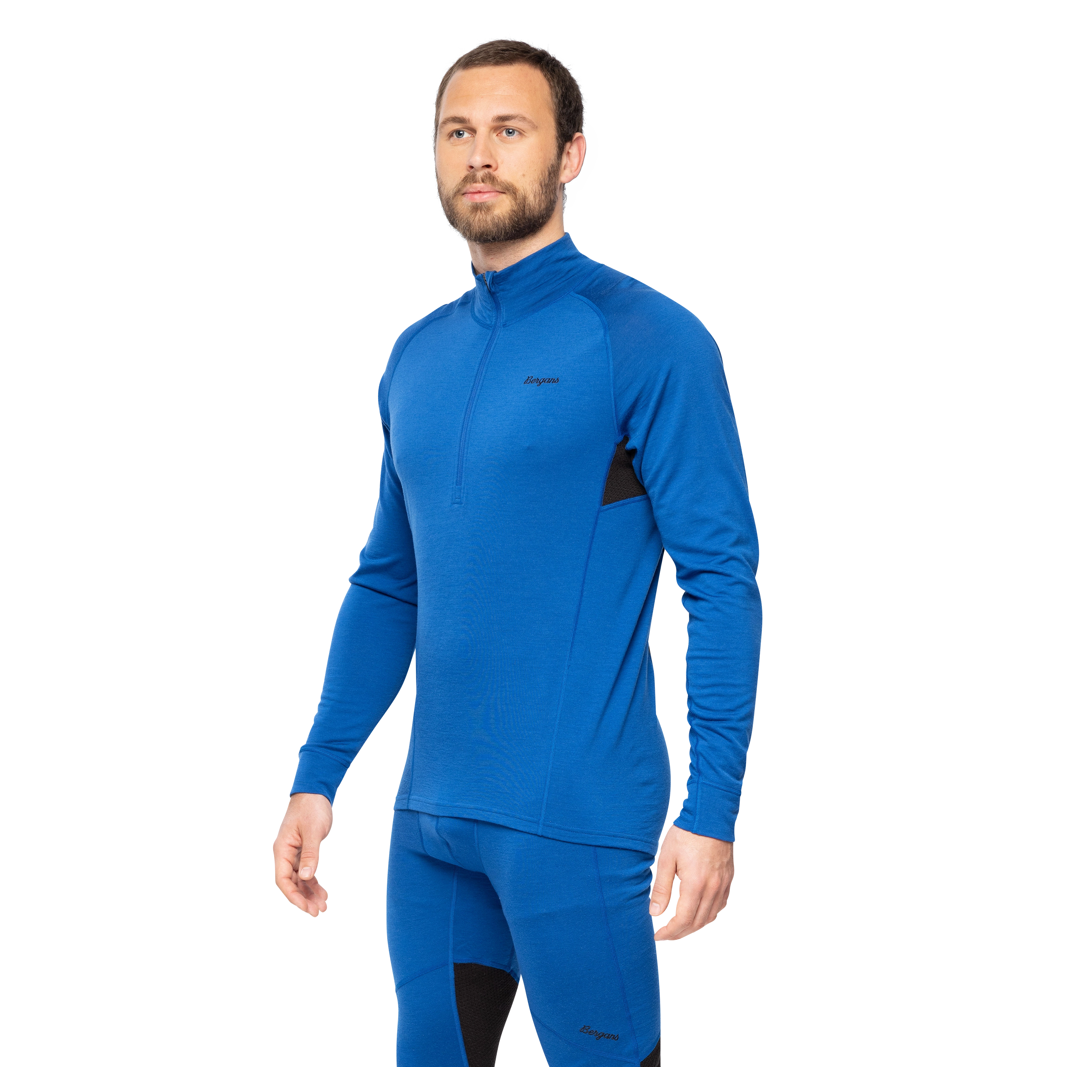 Inner:Pure Merino Half Zip Men Dusty Space Blue / Black
