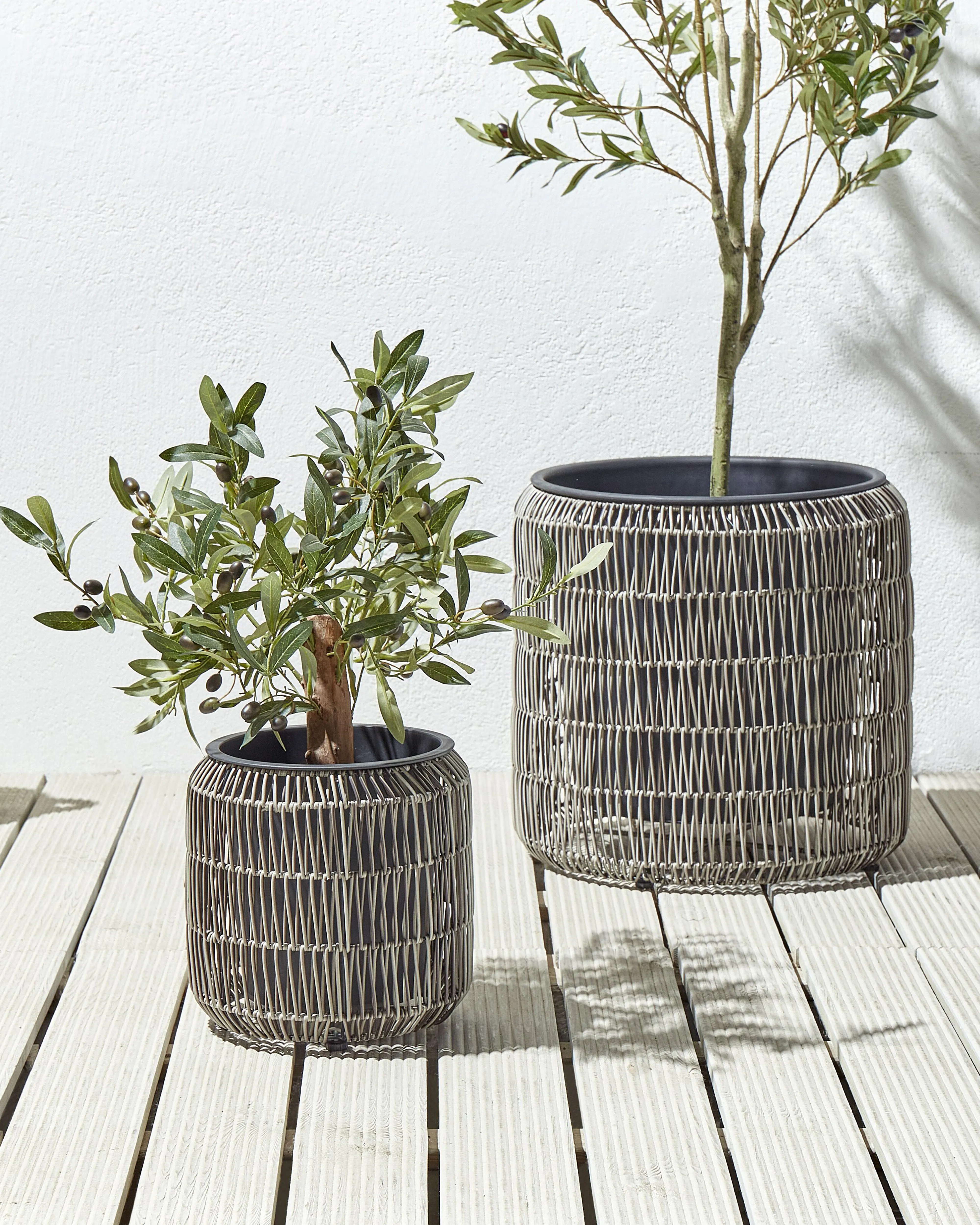 Set van 2 bloempotten BRODIEA PE rotan 26/45 cm Lichtbruin