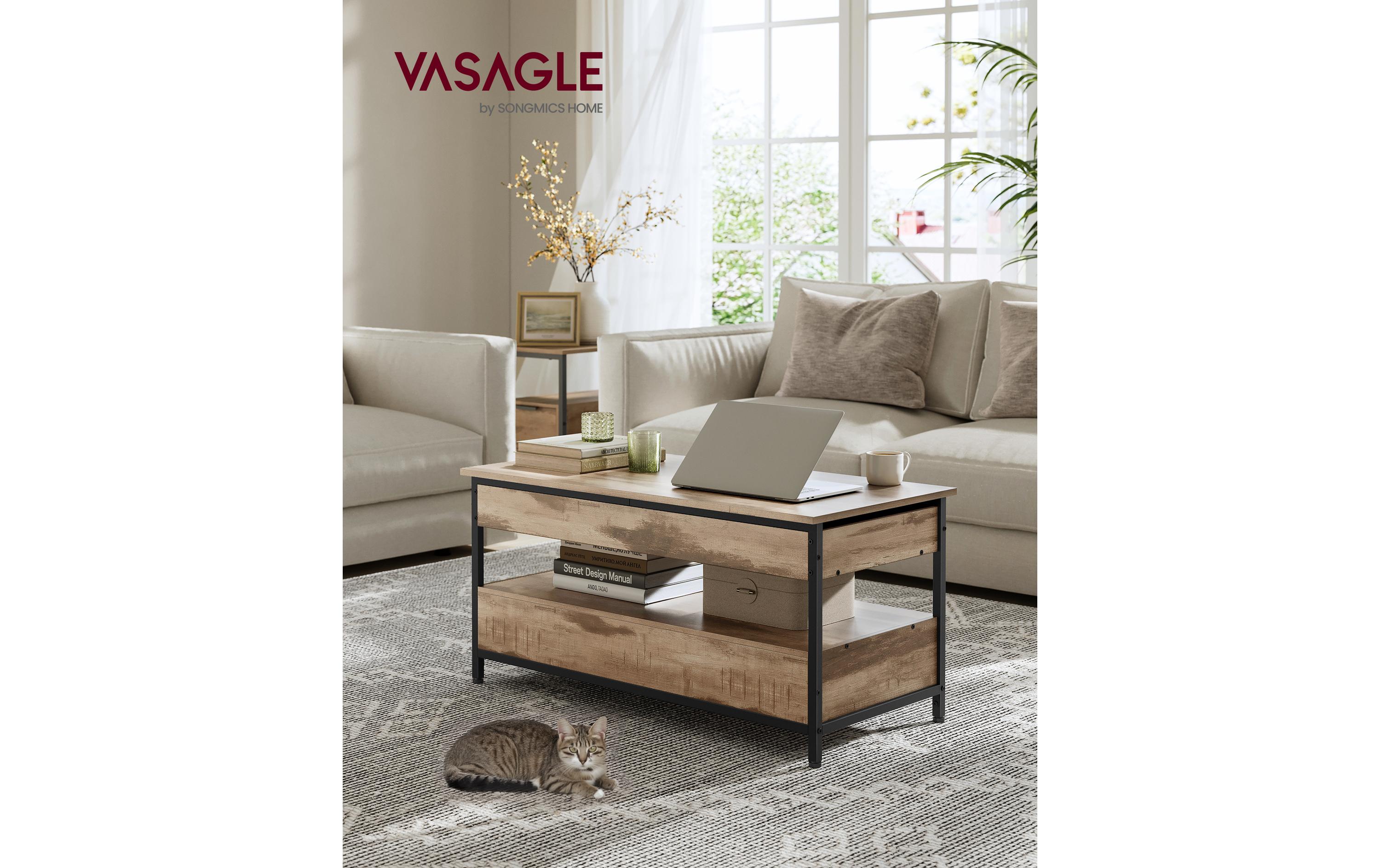 Couchtisch 100 x 48 cm/63 cm, Braun<br>Wohnzimmertisch mit hochklappbaren Schubladen