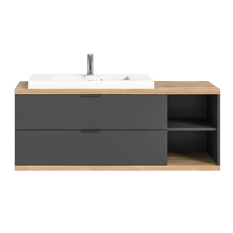 Hioshop Nuaro wastafel 2 lades grijs