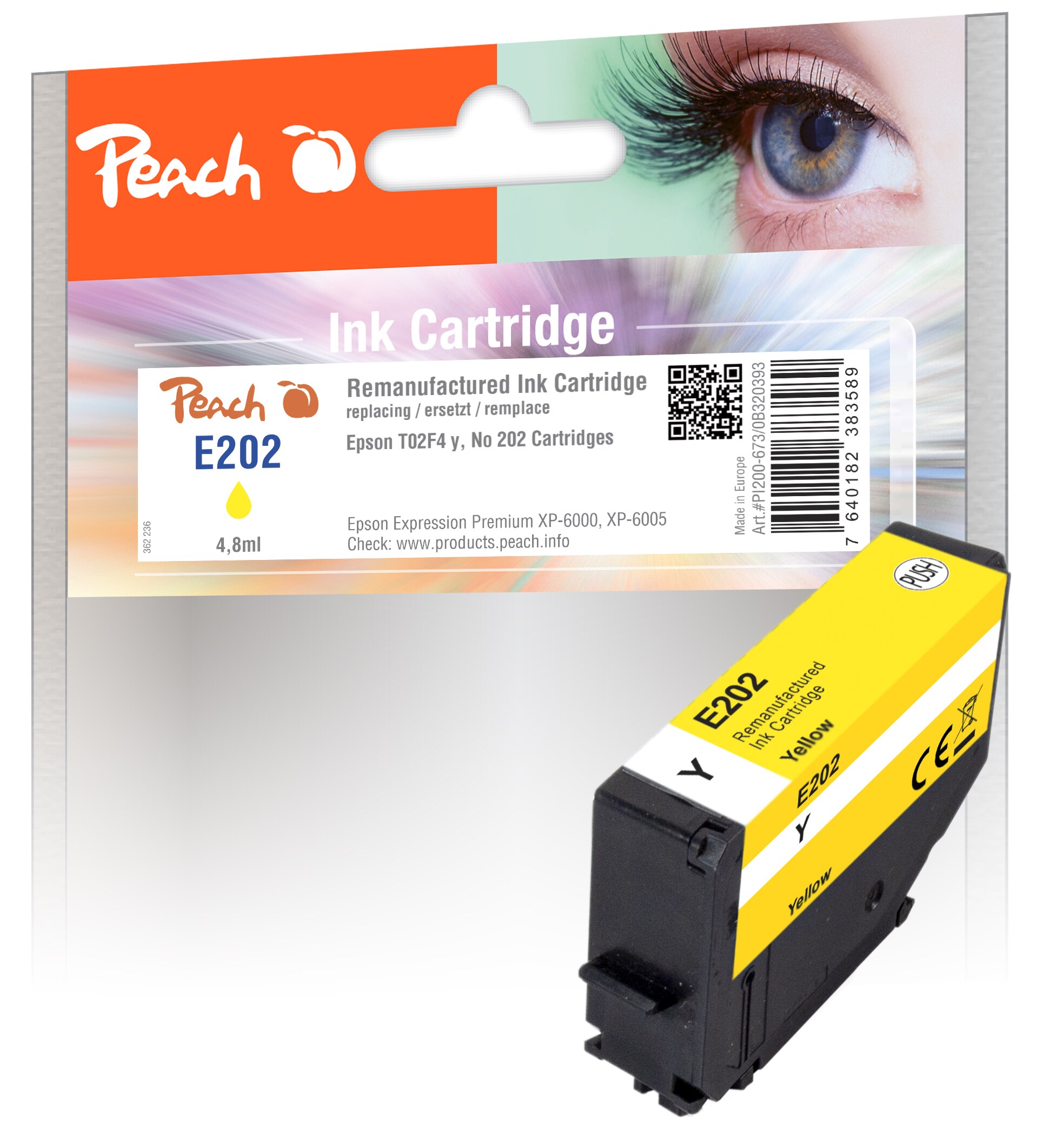 Peach E2F4 Druckerpatrone ye ersetzt Epson T02F4, No. 202 y, C13T02F44010 für z.B. Epson Expression Premium XP -6000 (wiederaufbereitet)