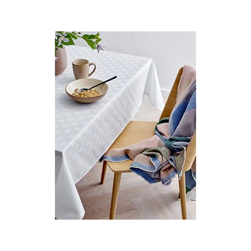 Södahl Forget-Me-Not Damask Dug, Hvid, 140x320 cm