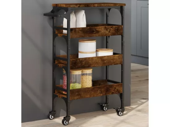 Chariot de cuisine chêne fumé 53x20x76 cm bois d'ingénierie