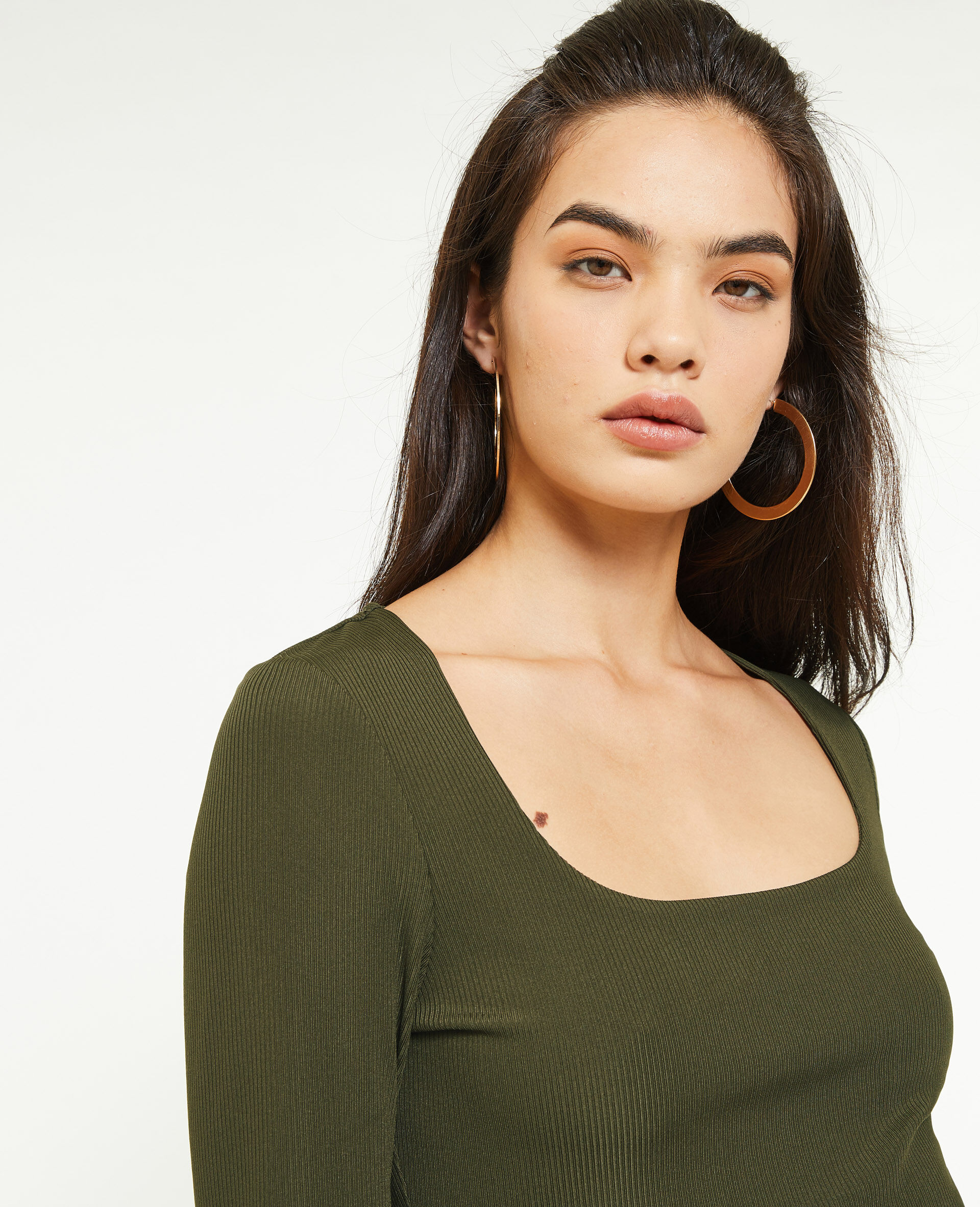 Top encolure carrée effet corset - Vert kaki
