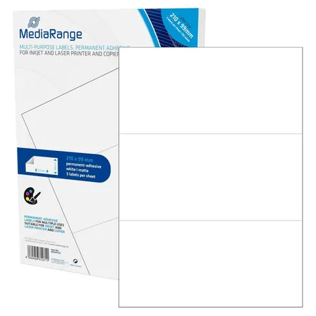 MediaRange Etiketten 50 Blatt DIN A4, 210 x 99 mm, 150 Stück