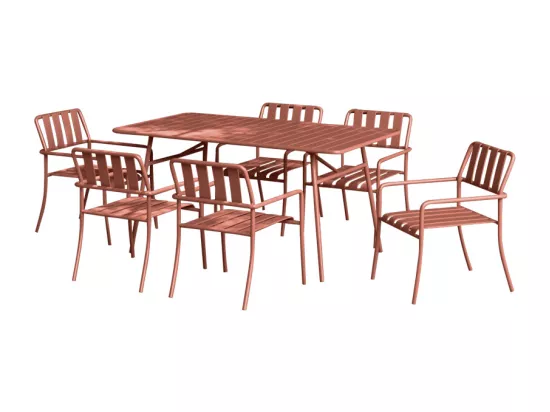Salle à manger de jardin en métal : la table L.160 cm et 6 fauteuils - Terracotta - BIRMOS de MYLIA