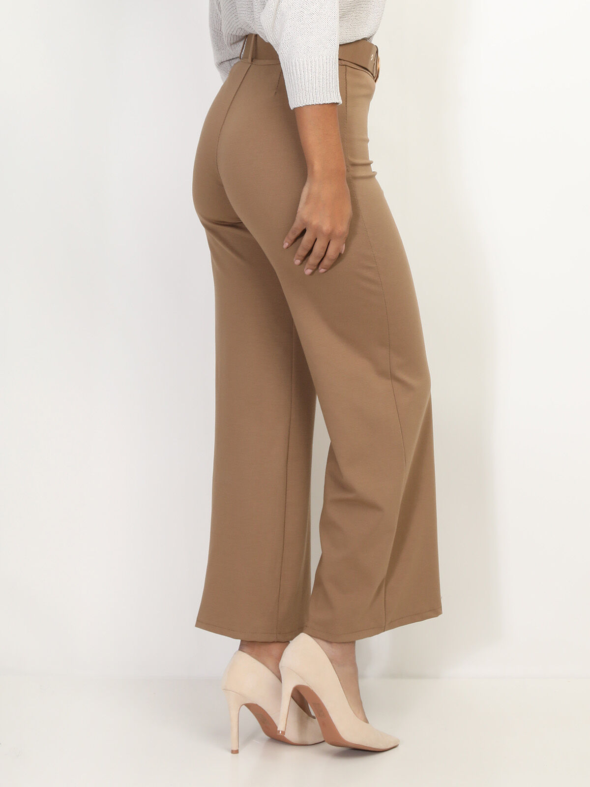 Pantalon évasé avec ceinture- Camel