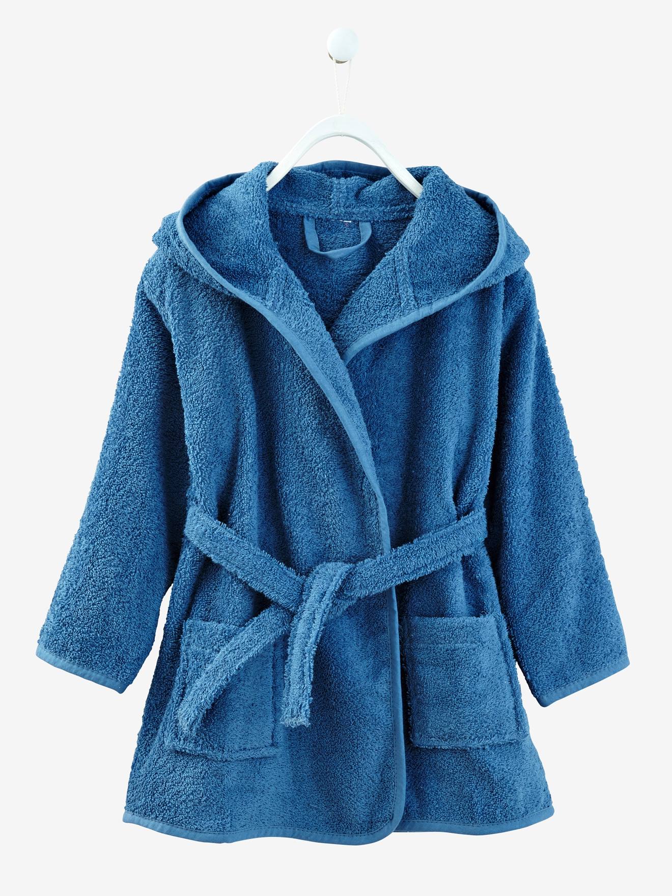 Roupão infantil personalizável com capuz, jeans azul