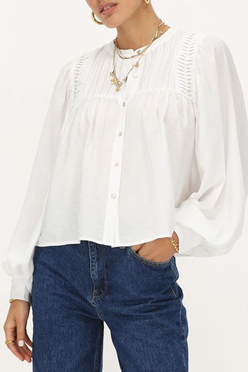 Witte blouse met pintuck & ballon mouwen