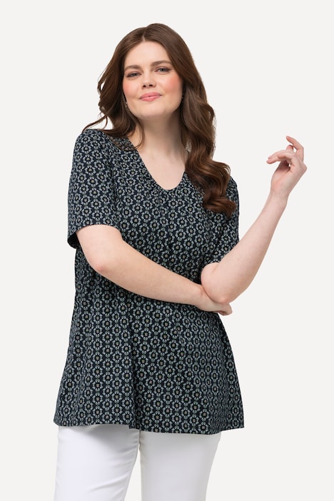 Trachten-Shirt, A-Linie, V-Ausschnitt, Zierfalten, Halbarm
