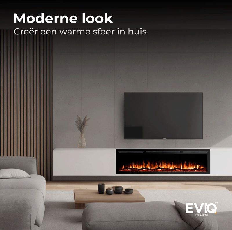EVIQ - Diamond - Elektrische Sfeerhaard - Zwart - Inbouw Sfeerhaarden - 106x14x44cm