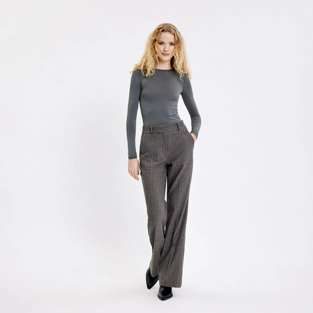 Five Units  OliviaFV flare bukser - Cool Taupe Melange