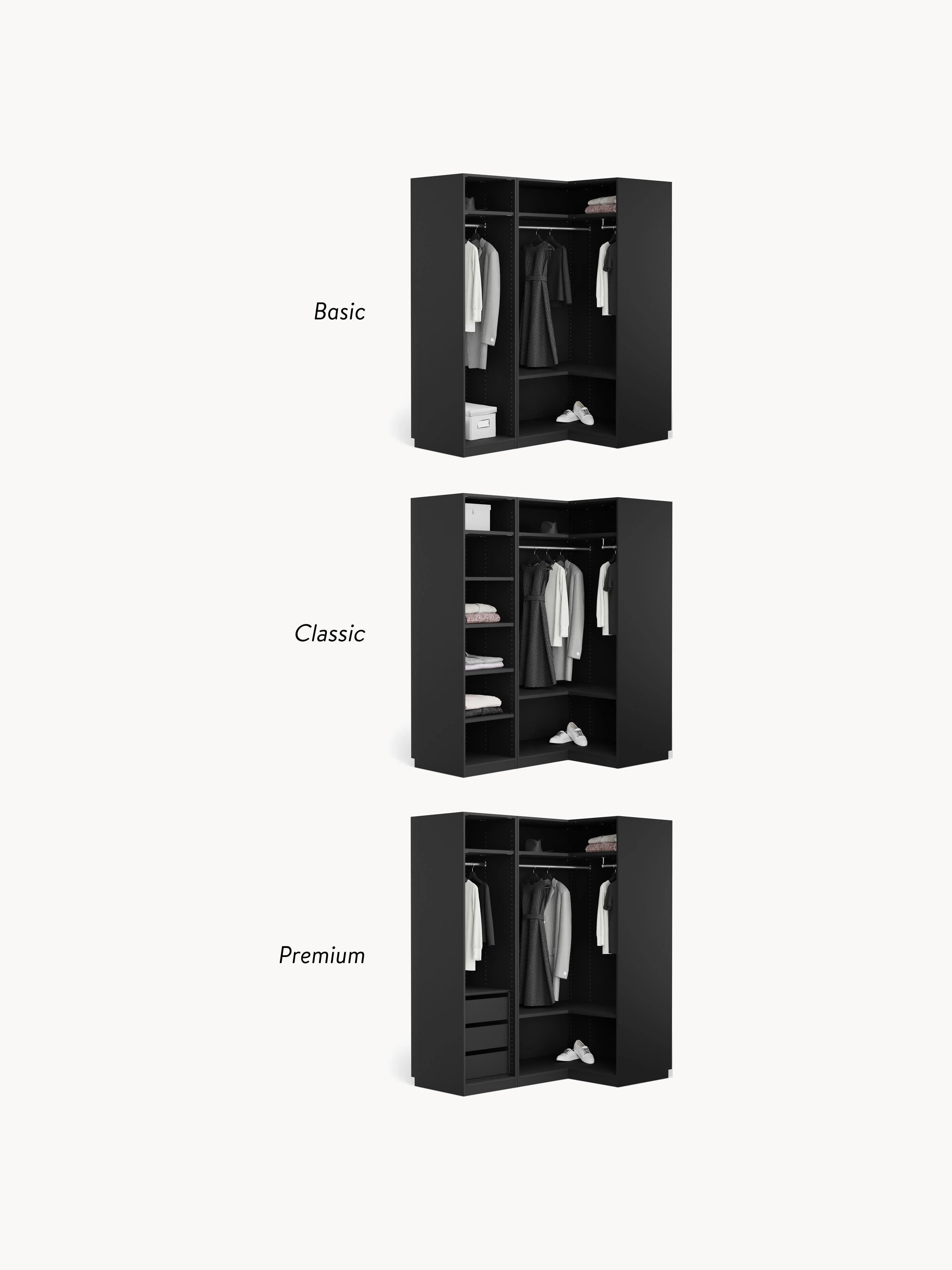 Modulaire hoekkast Simone, 165 cm breed, in verschillende formaten