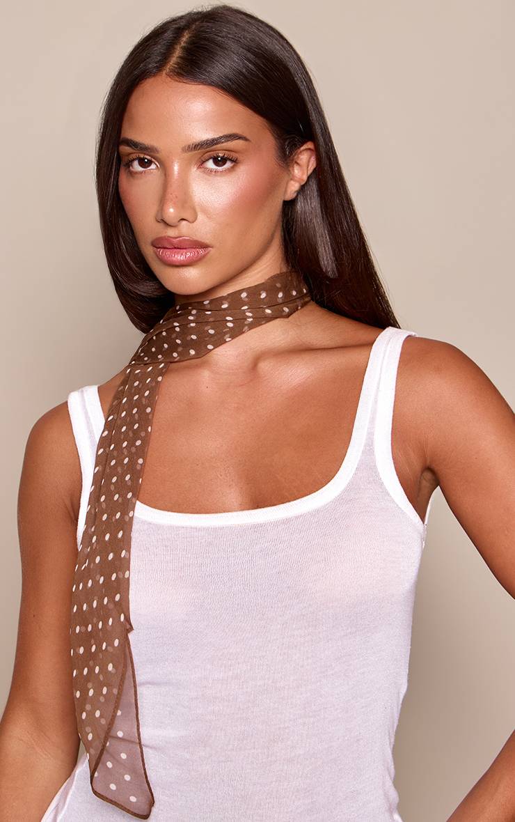 Marron Foulard Long En Mousseline À Pois