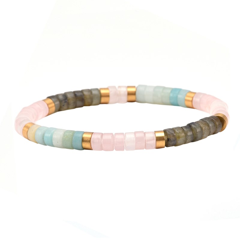 Bracelet Perles Heishi Amazonite Rose Pierre De Lune-Small-16cm