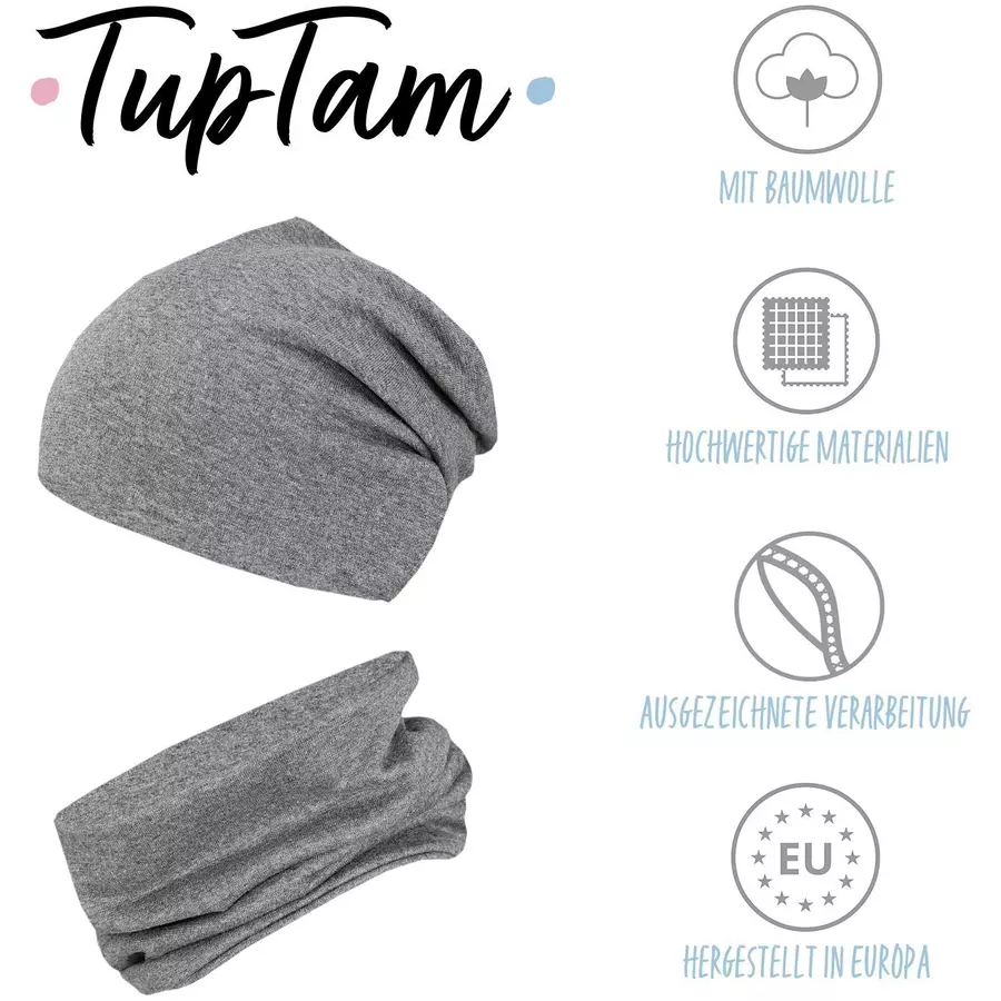 TupTam Unisex Kinder Beanie Mütze Schlauchschal Set graphit