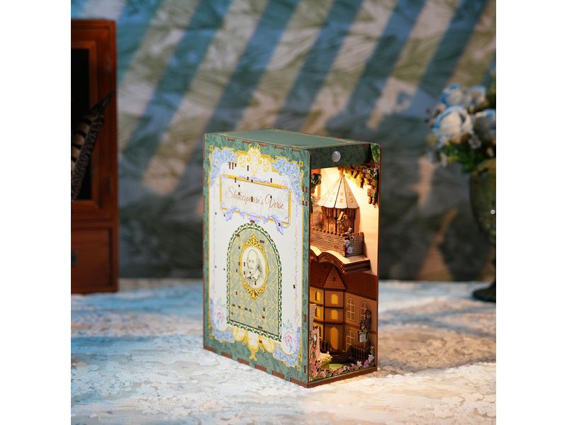 Tonecheer Bausatz Book Nook Shakespeare's Verse 3D-Modell aus lasergeschnittenen Holzteilen