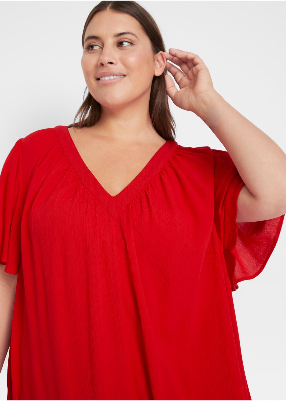 Robe caftan longue en tissu crêpe, coupe ample