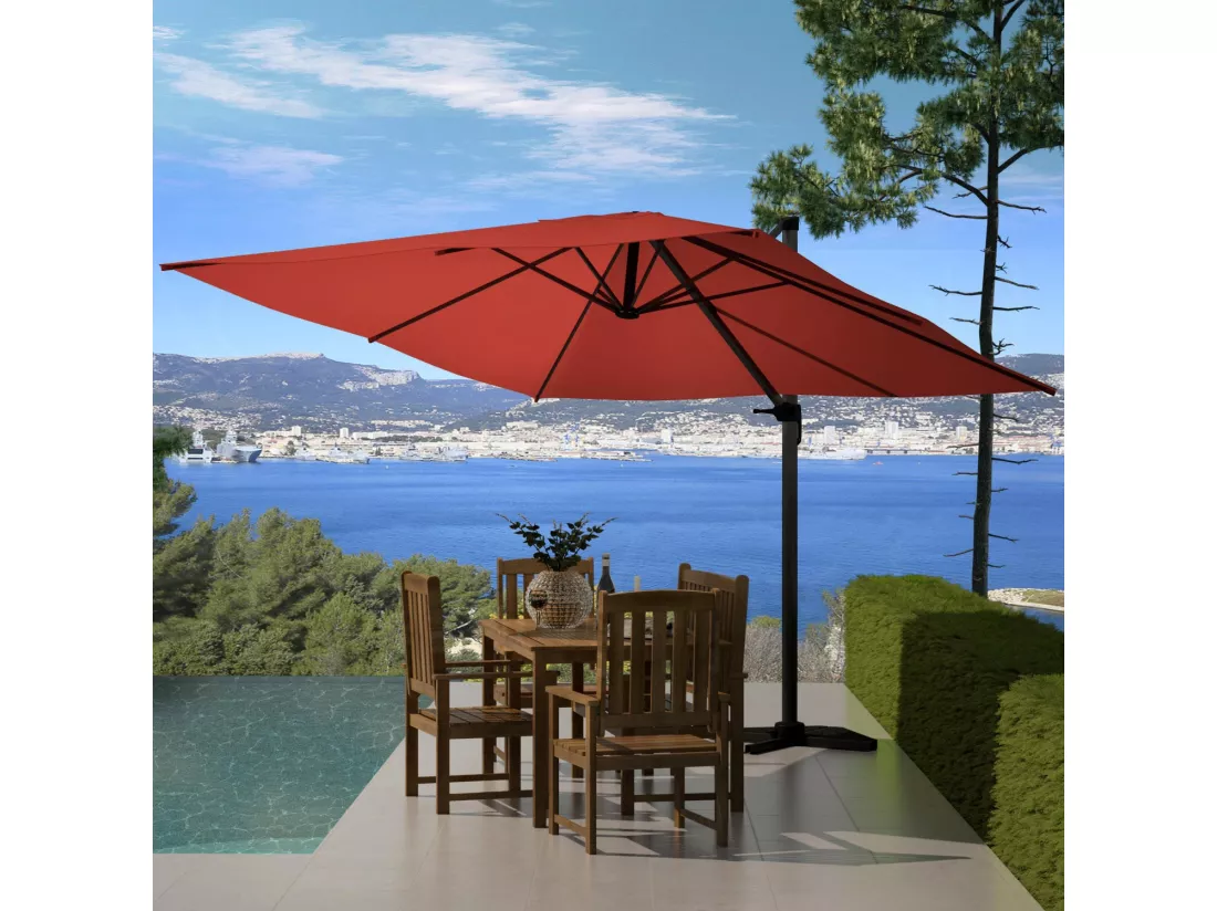 Parasol déporté carré de 3x3m rotatif à 360° terracotta PALATINO