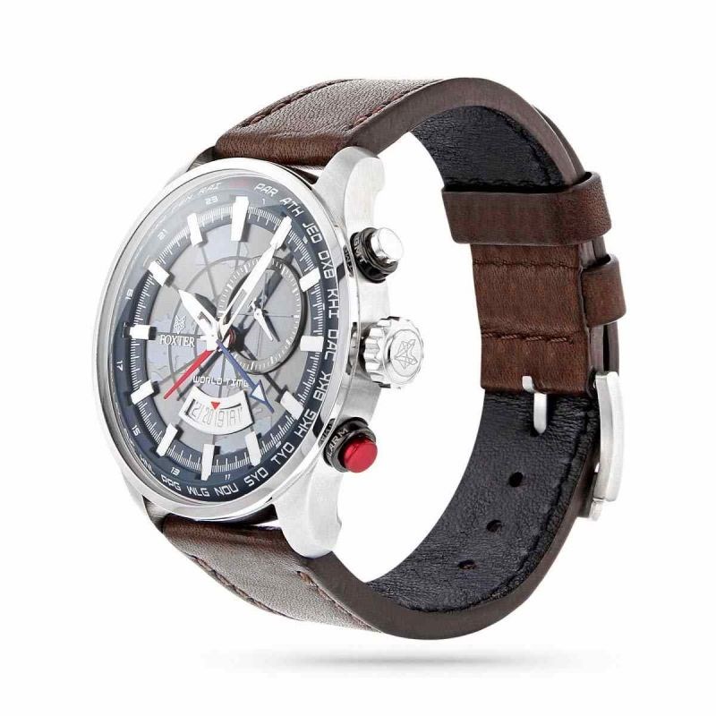 Montre Homme Foxter Avalone bracelet cuir marron, boitier acier et fond bleu - FR6040C4BC2
