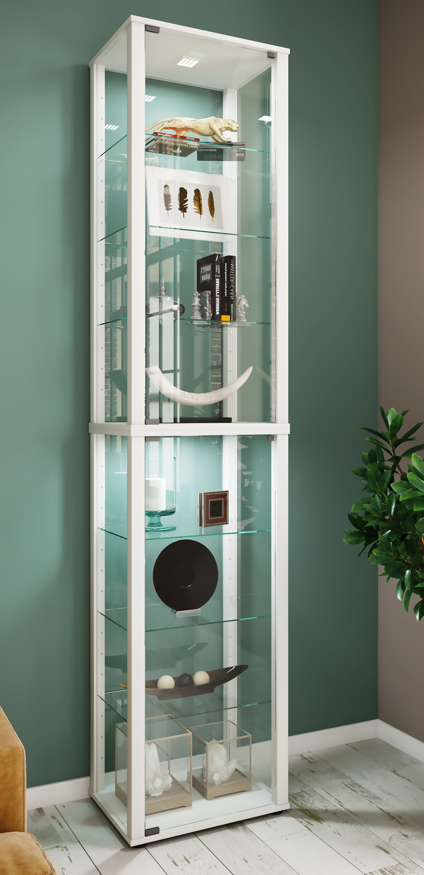 VCM Holz Glas Vitrine Sammelvitrine Glasvitrine Schaukasten Standvitrine Kavisa XL
