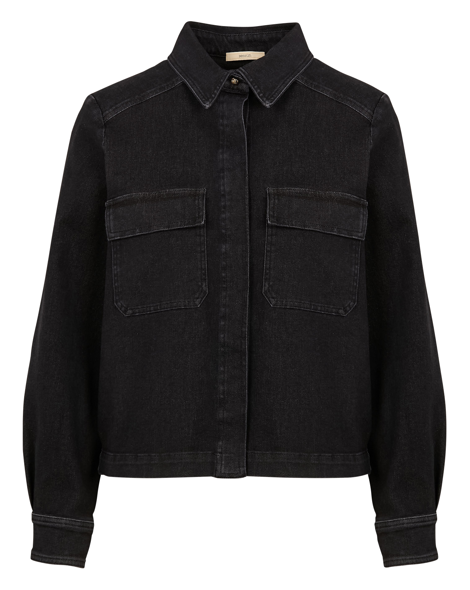 GUGGEN - Veste courte droite en denim de coton léger | Noir