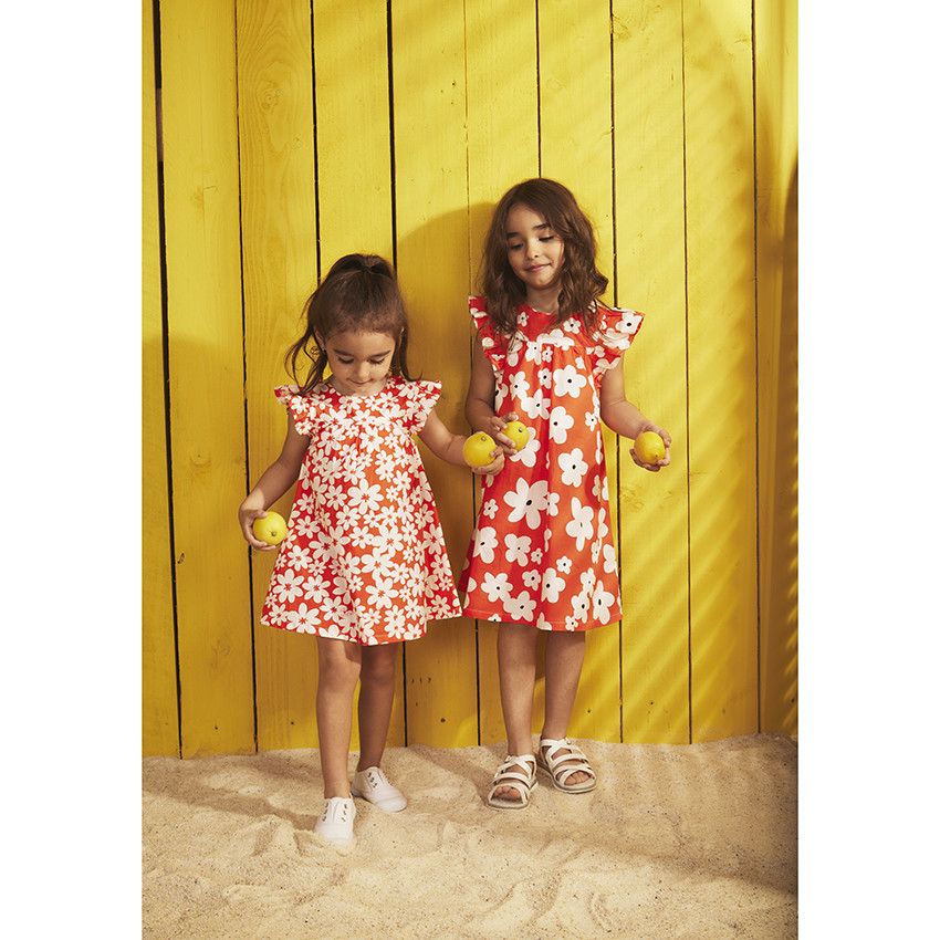 Robe manches courtes volantées imprimé fleurs pour bébé fille - Rouge