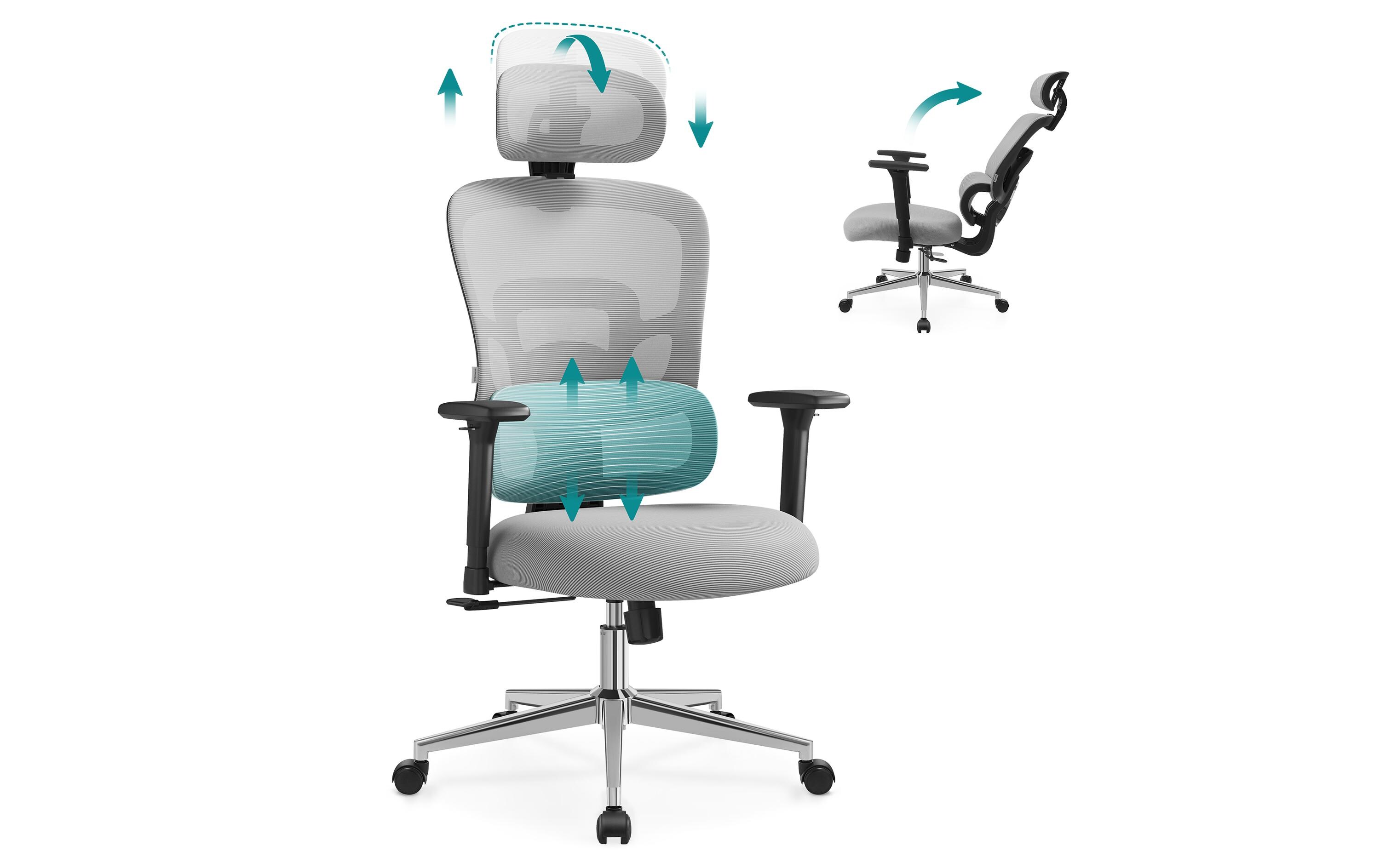 Bürostuhl mit Kopfstütze und Armlehnen, Grau<br>Bequemer und robuster Schreibtischstuhl