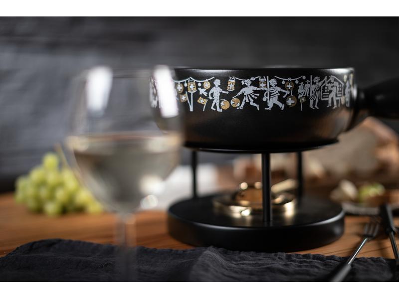 Kuhn Rikon Fondue-Caquelon Induktion Bundesfeier Schwarz Schwarze Fonduepfanne