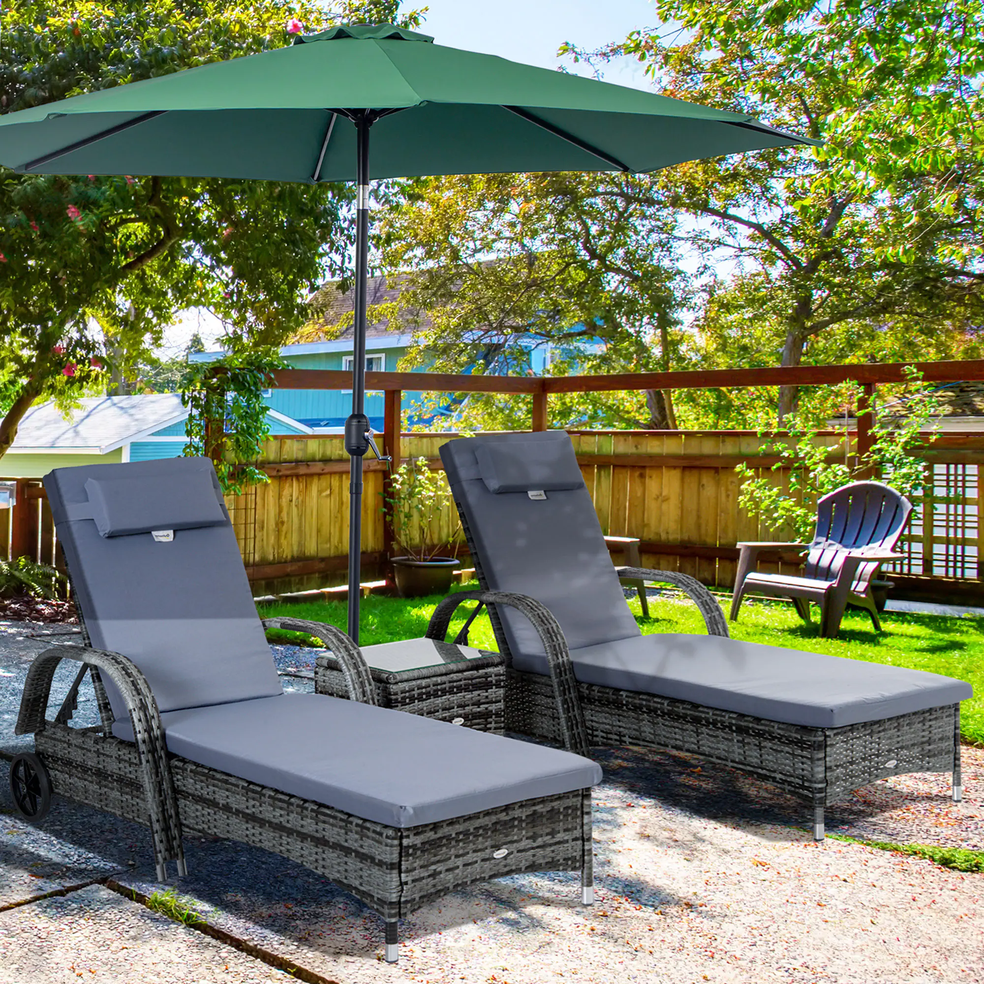 Outsunny Rattan-Gartenliege als 3-teiliges Set grau