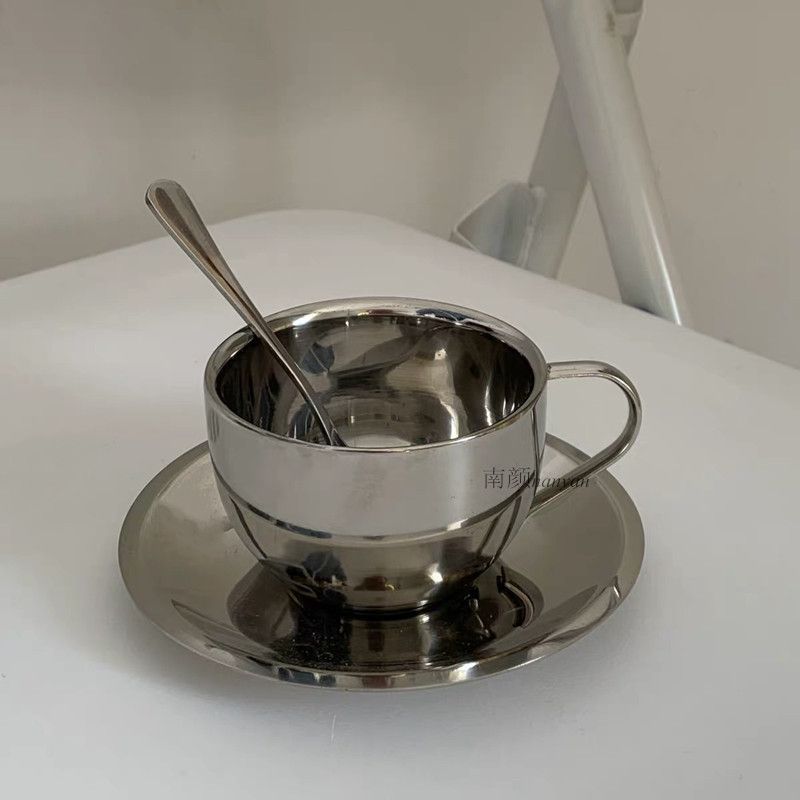 MIMO - Set: Drinkbeker + Schotel + Lepel van roestvrij staal