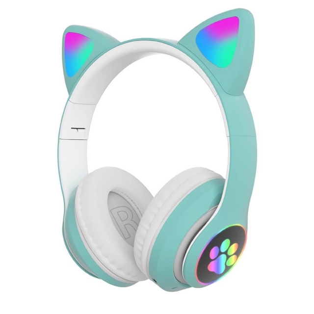 Fones de ouvido sem fio Smartek com orelhas de gato e luz LED Bluetooth.
