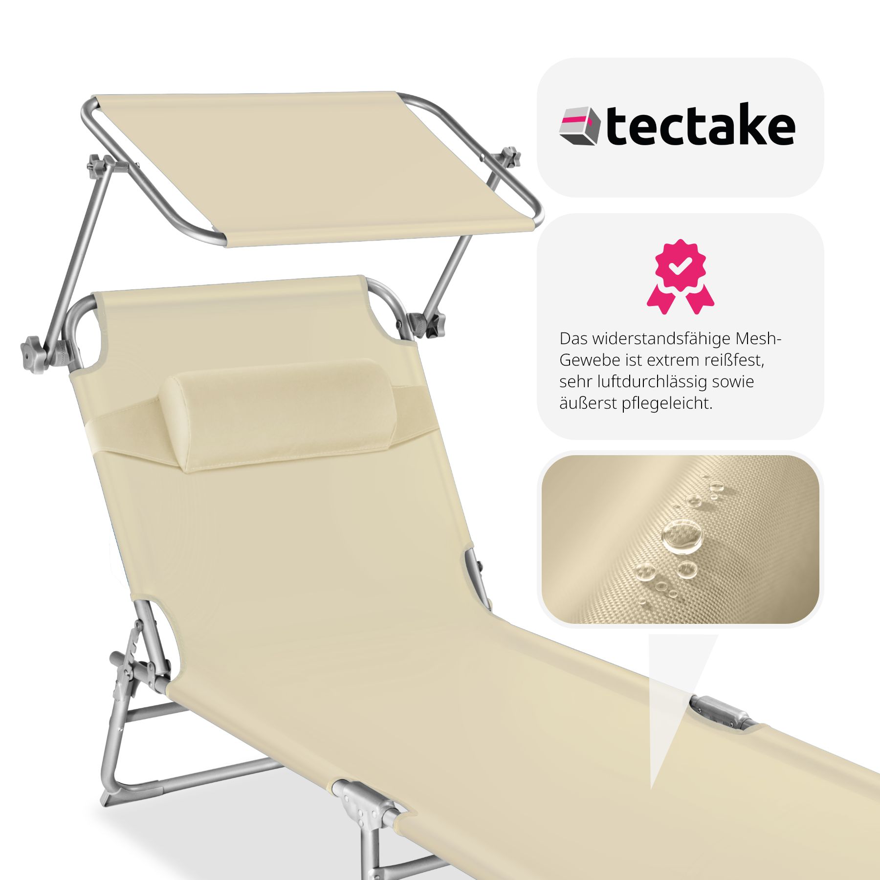 tectake® 2er Set Gartenliege, klappbar, 4-fach verstellbare Rückenlehne mit Kopfpolster, 190 x 68 x 65 cm