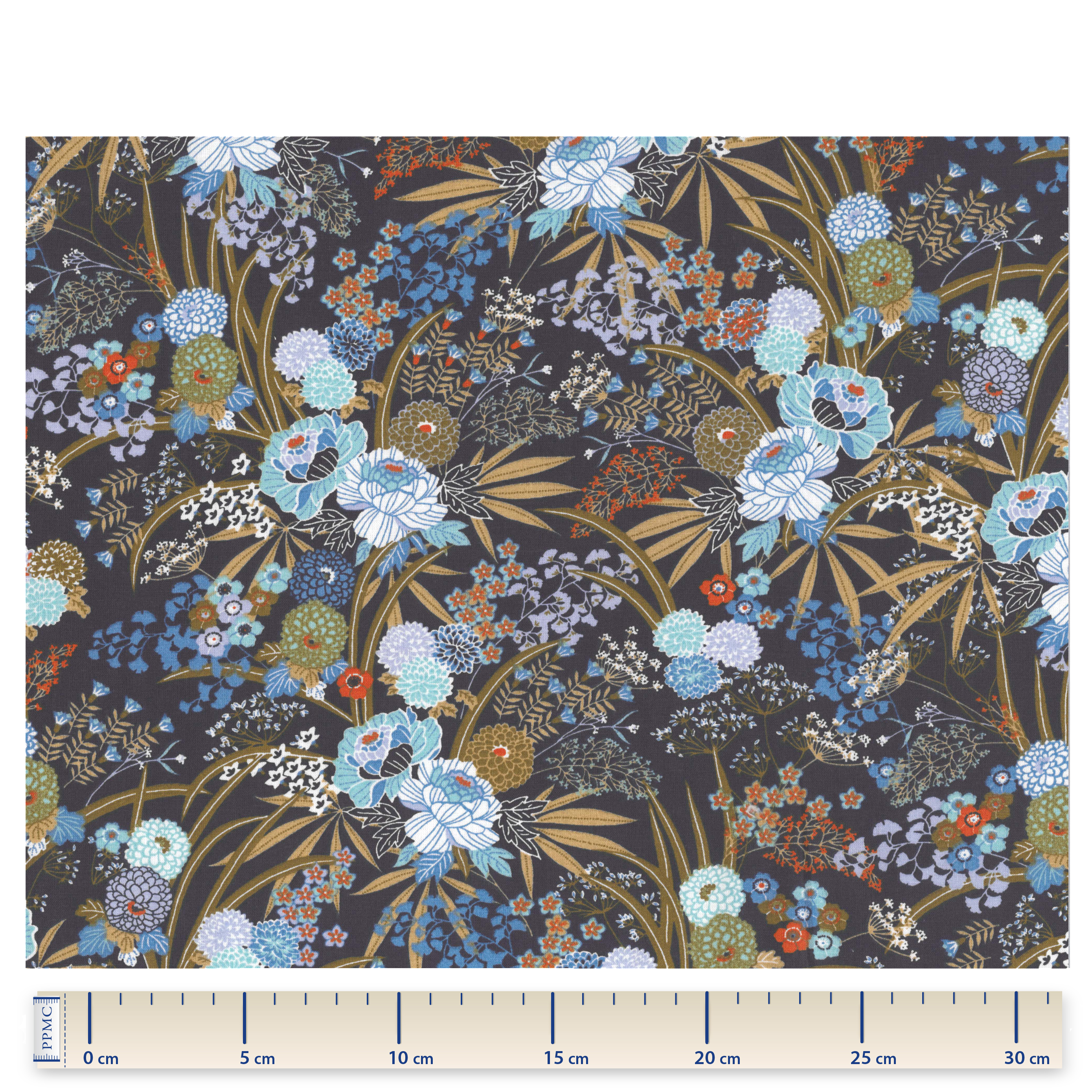 Tissu Coton Au Mètre Ex2217 Bouquet Retro Marine