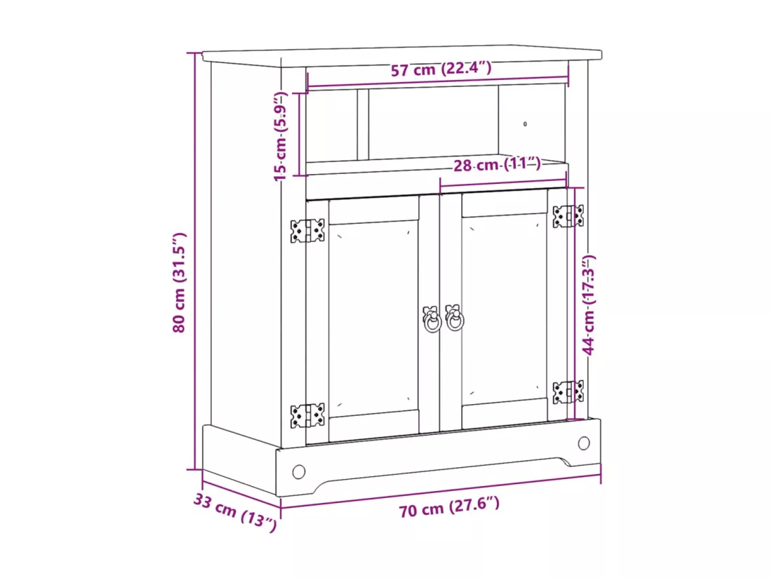 Armoire de salle de bain Corona 70x33x80 cm bois de pin massif