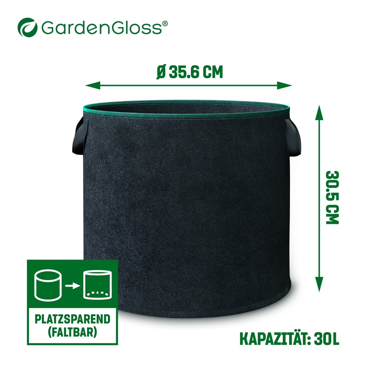 GardenGloss® Plantzak (5 stuks) - 30L Plantzak van non-woven stof - Plantzak voor aardappelen, tomaten en aardbeien - Zwart - Voor binnen- en buitengebruik