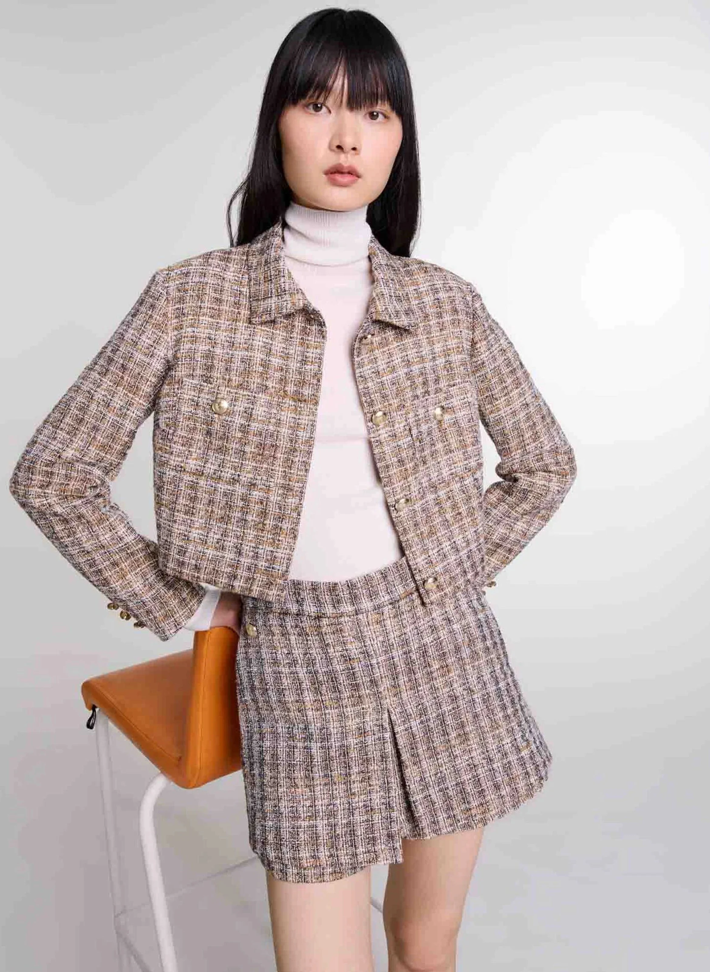 Short trompe l'oeil en tweed | Marron