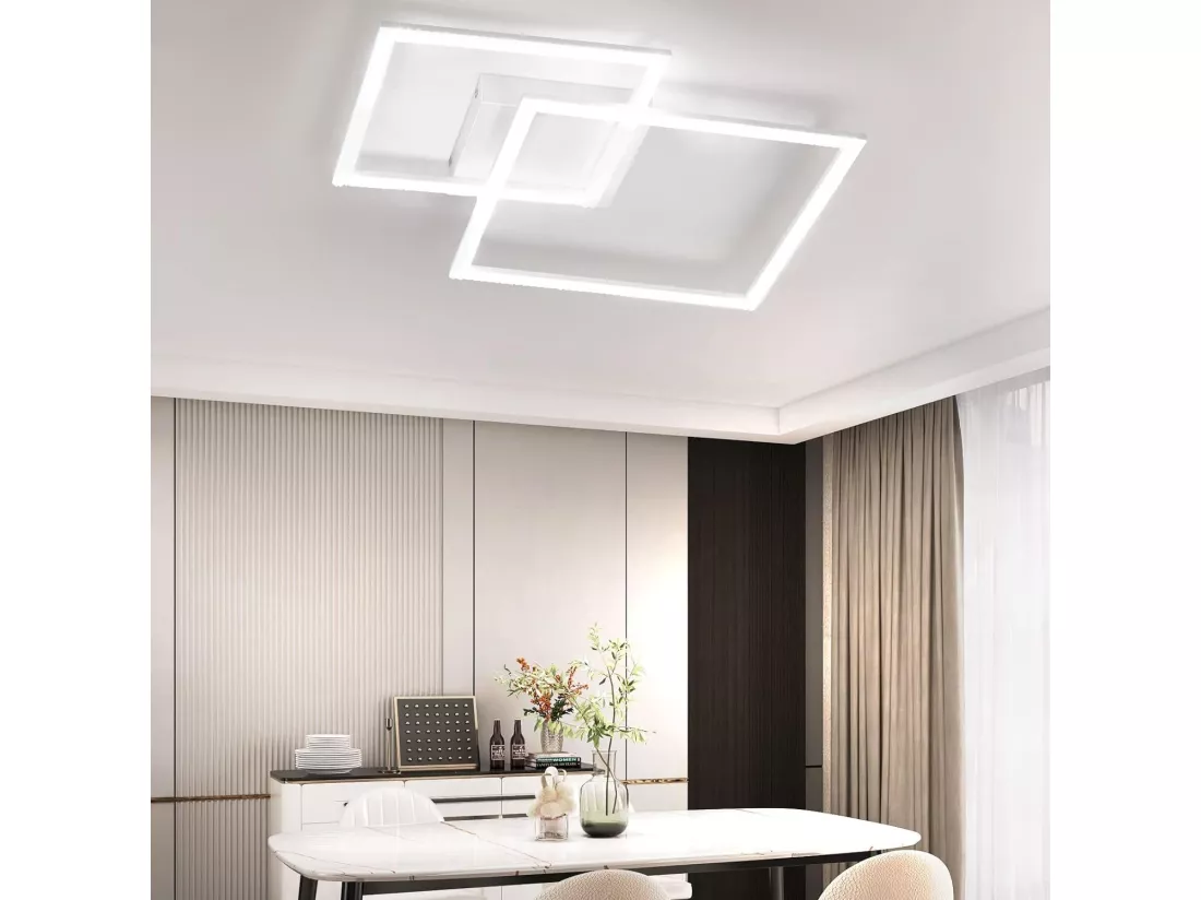 NETTLIFE Plafonnier LED 57CM Blanc Dimmable Lampe de Salon Moderne avec Télécommande pour Chambre Cuisine Salle à Manger Bureau