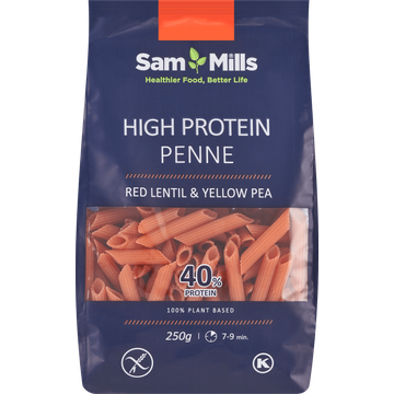 Sam Mills Penne van rode linzen & gele erwten, eiwitrijk en glutenvrij 250g