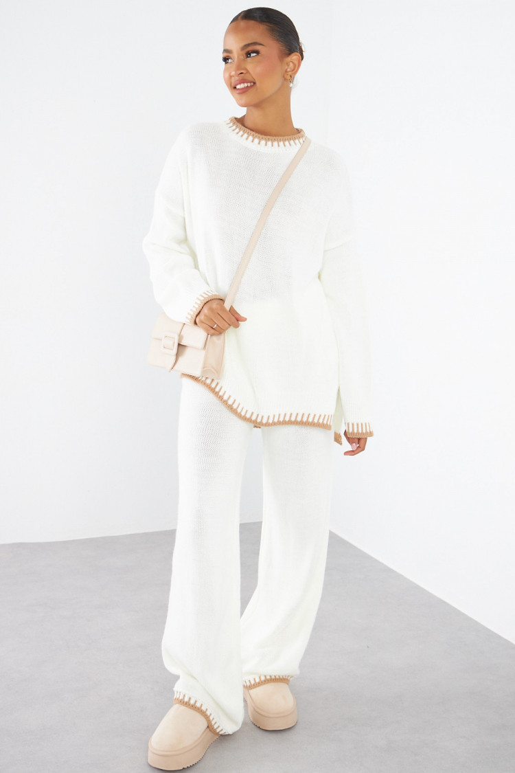 Ensemble 2 pièces pull + pantalon écru