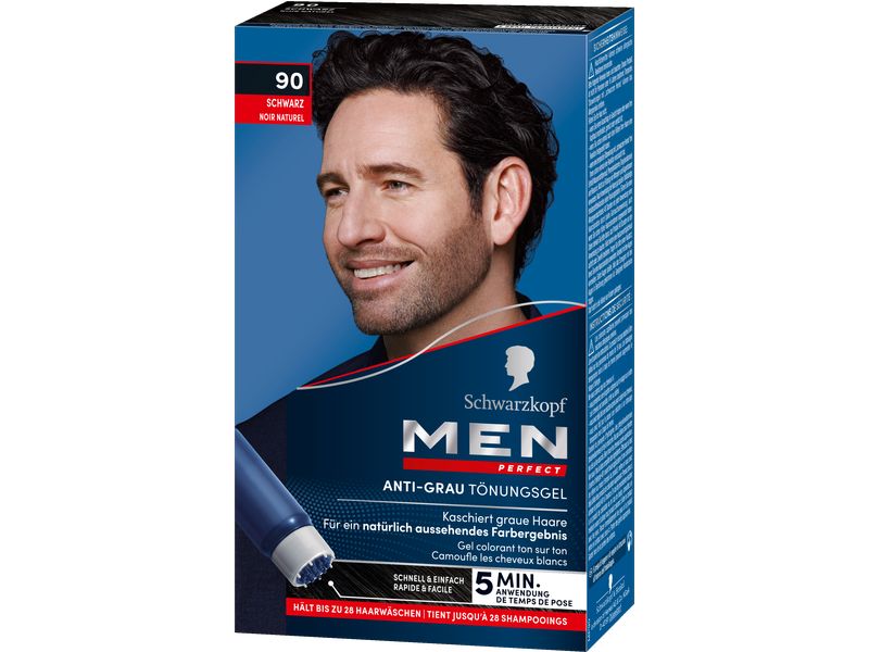 Schwarzkopf Men Perfect Haarcoloration Anti-Grau 90 Schwarz Leicht anzuwendende Gel-Coloration für Männer