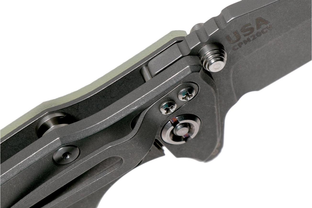Rick Hinderer Eklipse 3.5” Tanto, CPM 20CV Working Finish, Translucent Green G10 zakmes