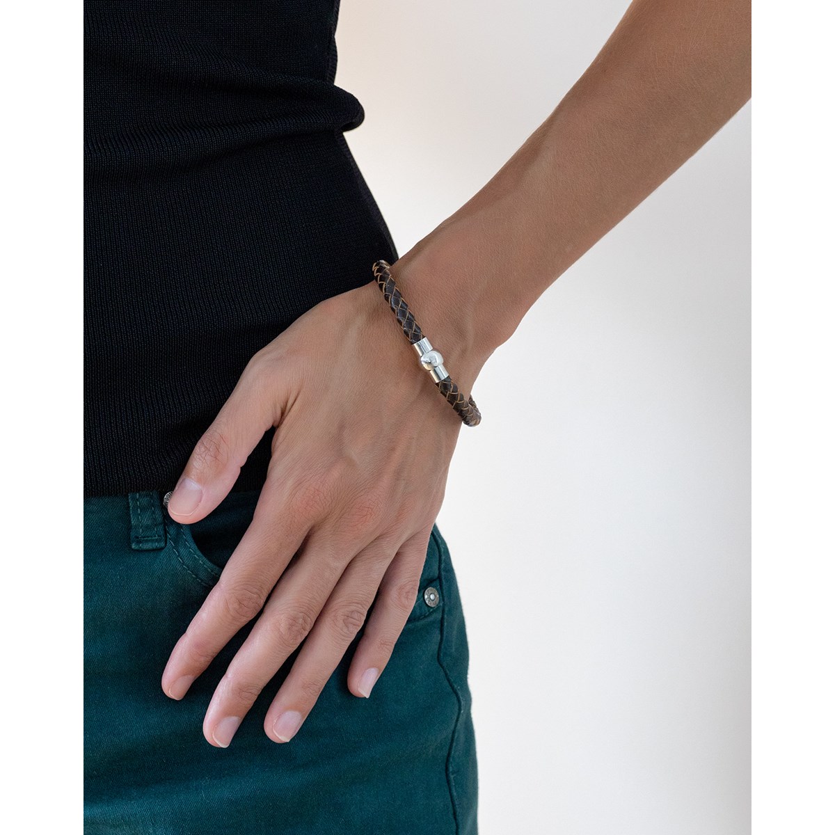 Bracelet acier avec cuir marron