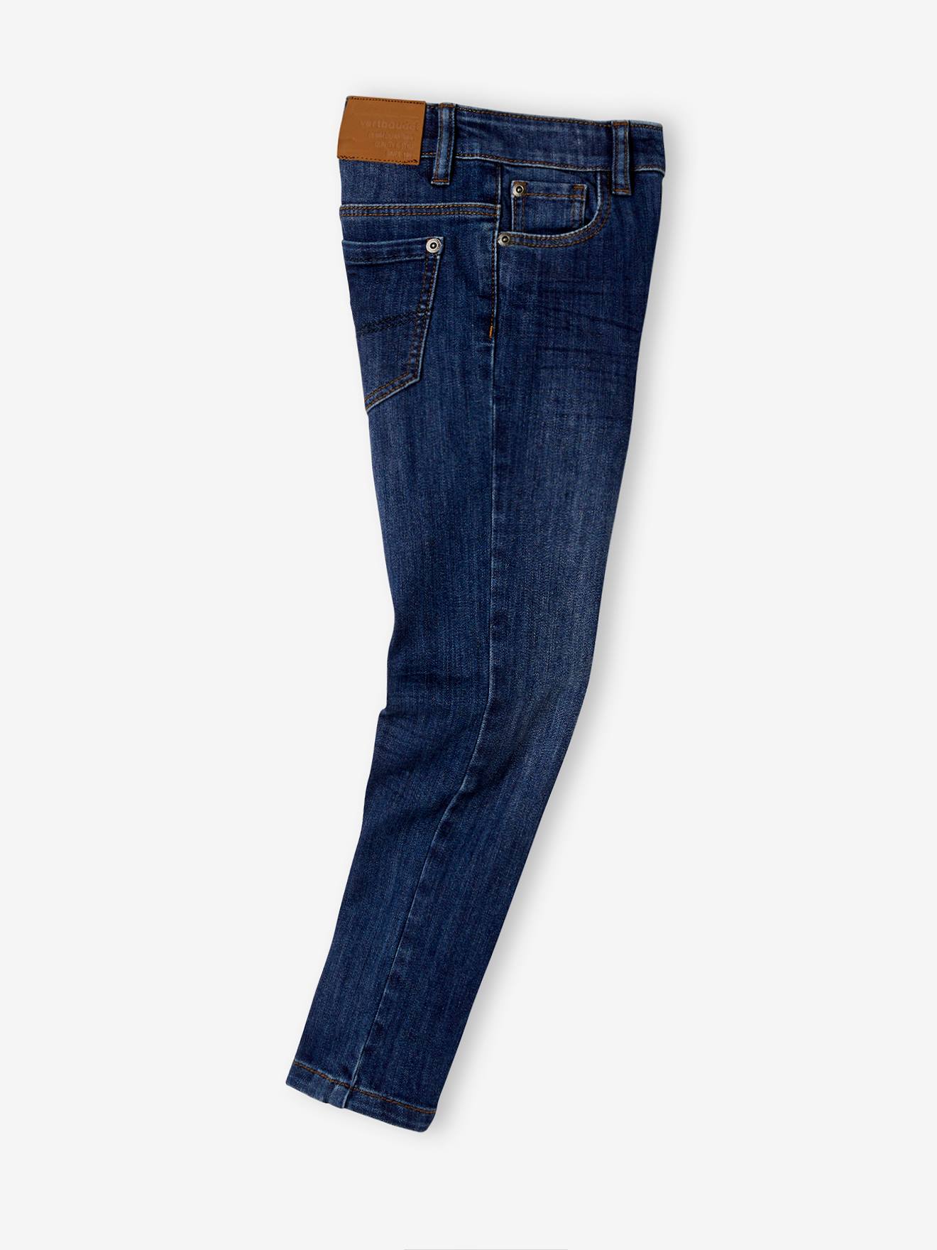 Calça jeans slim indestrutível para meninos, azul escuro liso