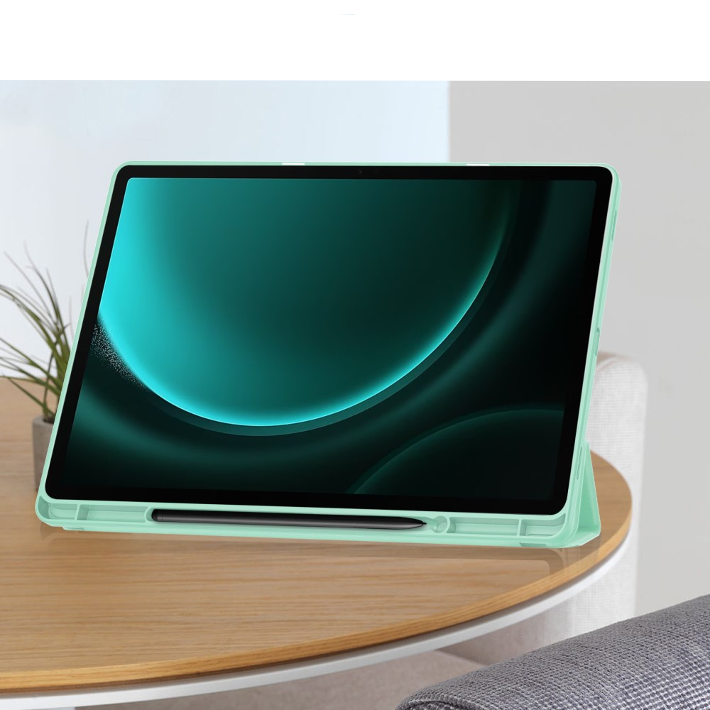 Samsung Galaxy Tab S9 FE  Plus Leder Tasche Smart Cover Hülle S-Pen Halterung - Türkis